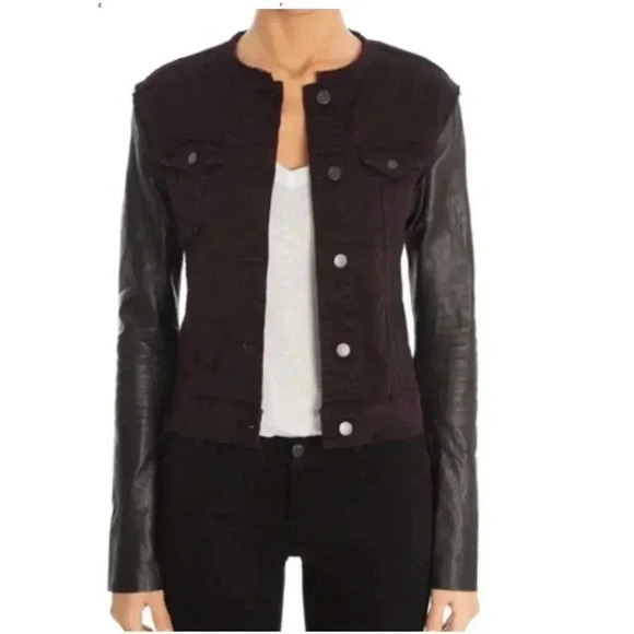J Brand distressed jacket with Leather Sleeves Size M - Picture 1 of 13